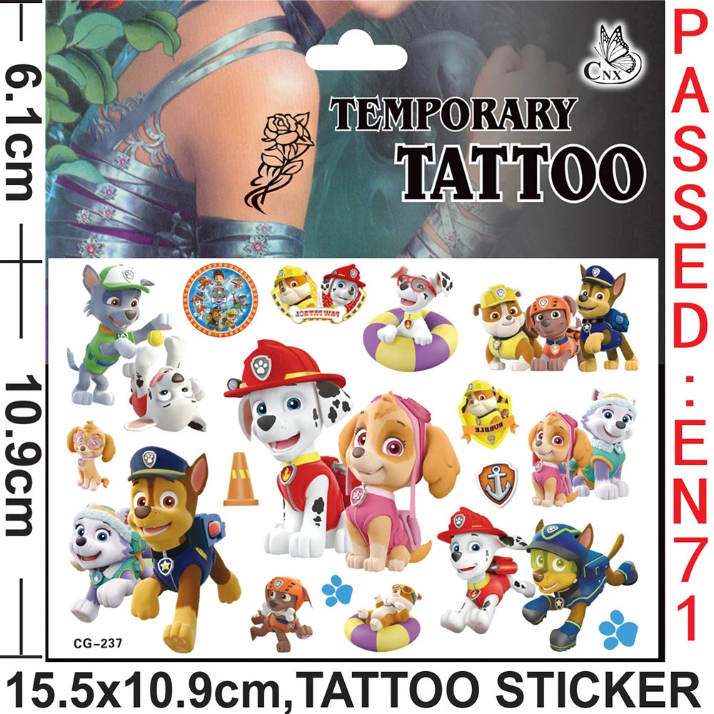 PAW Patrol Tattoo Cartoon Stickers For Kids Arm Face Glowing Body Art Waterproof Fake Temporary Cute Tattoos Children Toys Gifts