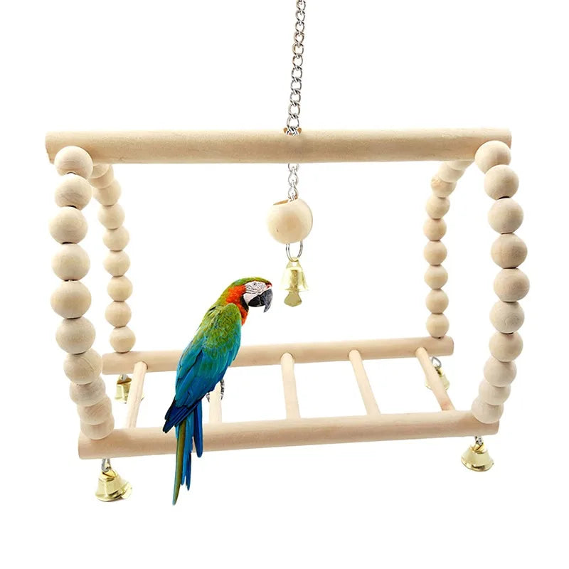 Bird Swing Toy Wooden Parrot Perch Stand Playstand with Chewing Beads Cage Sleep Stand Play Toys for Budgie Birds