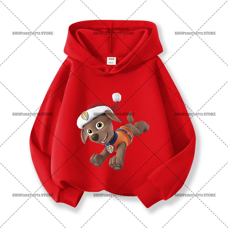 Paw Patrols Christmas Baby Hoodies Cute Anime Print Long Sleeved Child Red Top Pullover Casual Sweatshirt Kids Clothes Xmas Gift