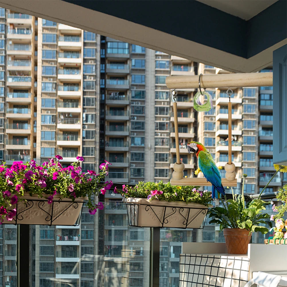 Bird Swing Toy Wooden Parrot Perch Stand Playstand with Chewing Beads Cage Sleep Stand Play Toys for Budgie Birds