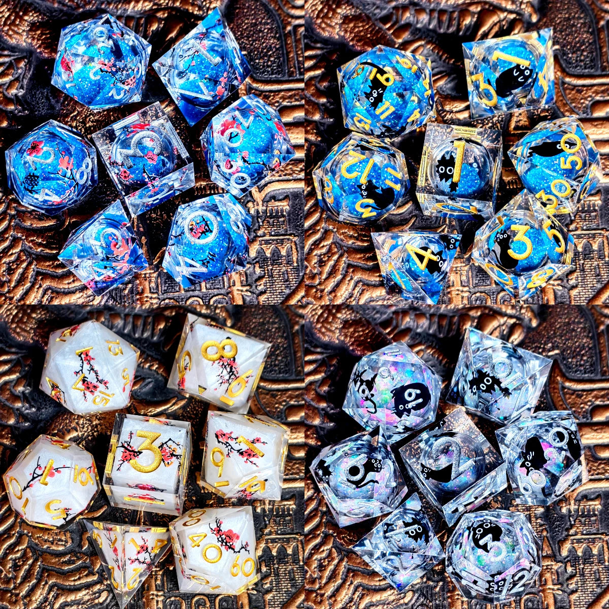 "DnD Dice Set - 7 Piece Resin Polyhedral Dice with Cute Cat Design, Transparent RPG Dice for Dungeons & Dragons, Tabletop Games"