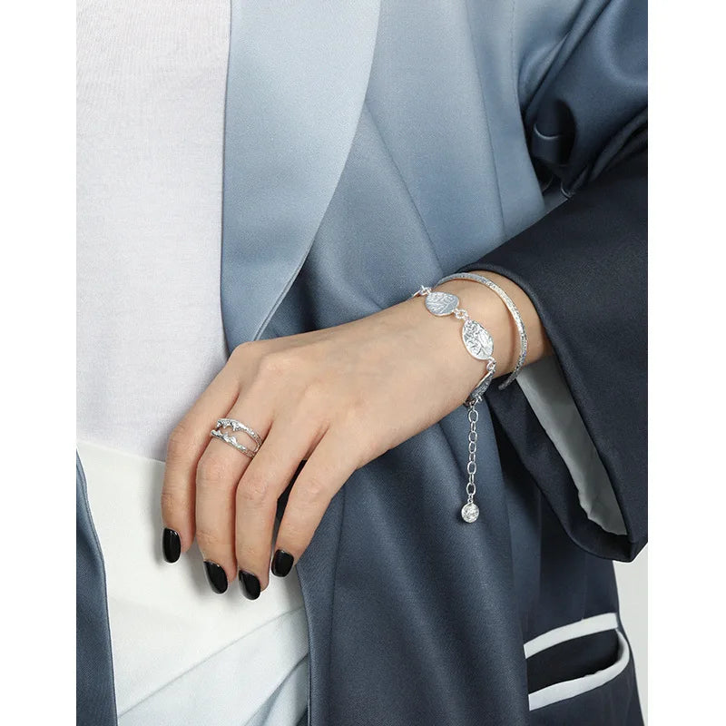 SHANICE 100% S925 sterling silver Tin Foil texture Open Bracelet&Bangles For Women Men Fashion Charm Jewelry Wholesale