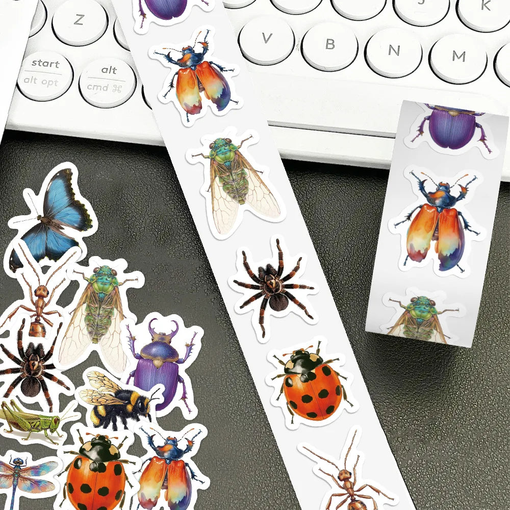 500pcs/Roll Butterfly Spider Insect Series Sticker DIY Waterproof Stickers For Phone Scrapbook Suitcase Skateboard Helmet Sticke