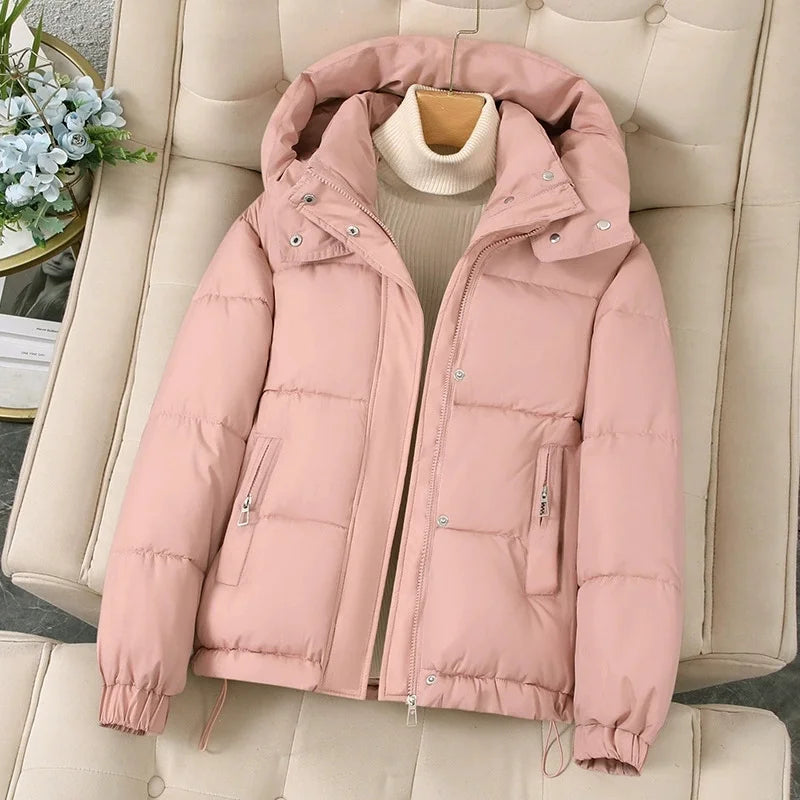 Fashion Short Hooded Parkas Coats Thicken Warm Down Cotton Jacket Women's 2025 Winter New Chic Loose Bread Outerwear Female