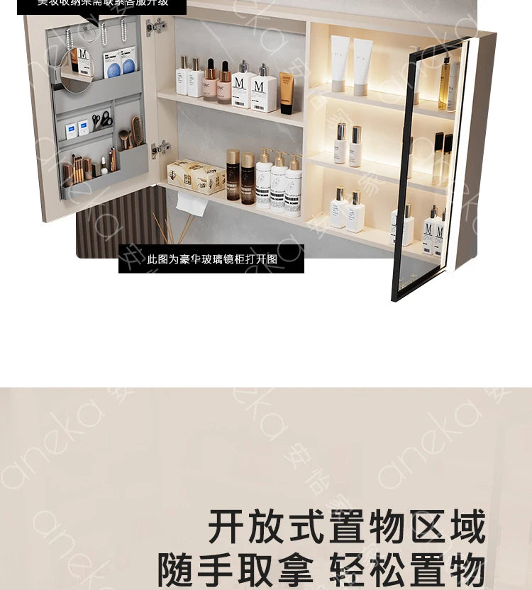 Armoire de salle de bain légère en bois massif, toilettes de rangement Vintage, vanité de salle de bain, miroirs de maquillage, meubles Para Banheiro