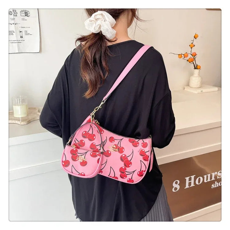 2025 Latest! Modern Vintage Cherry Crossbody - Mahjong - Style Chain Bag, Shoulder/Underarm Design, Women's Light Luxury