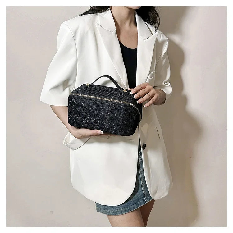 Sac à cosmétiques, grande capacité, design à paillettes fines, sac de toilette léger et pratique