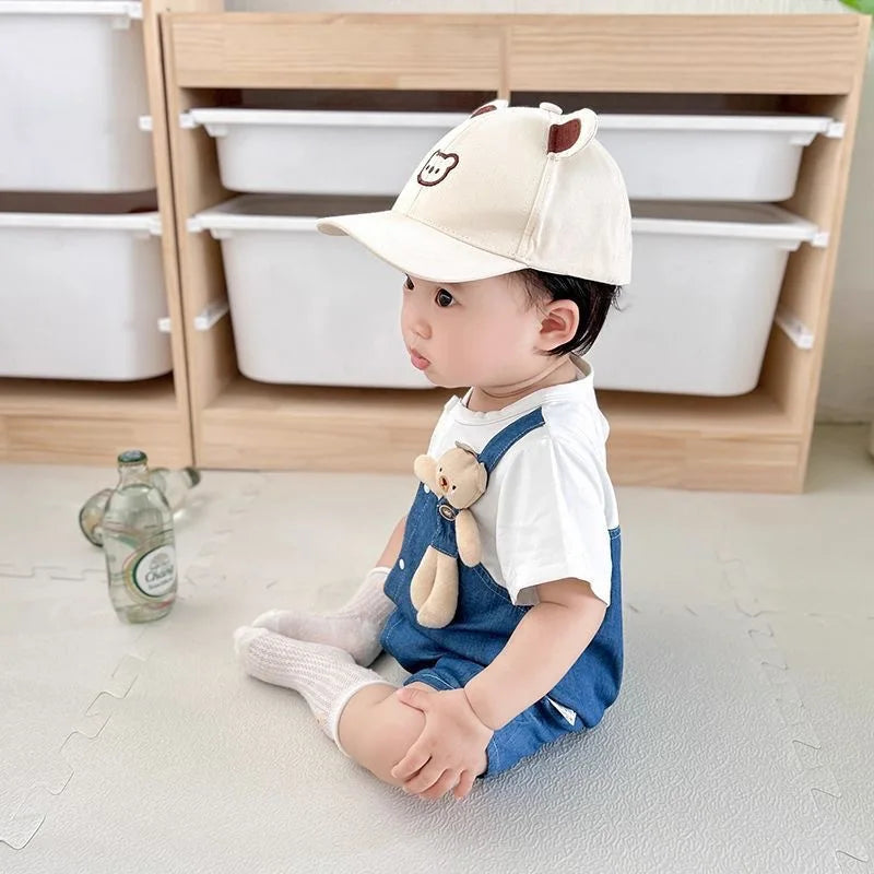 Baby Denim Overalls Romper – Thin Summer Jumpsuit with Bear Print, Cute Crawling Outfit for Boys & Girls 0-24 Months