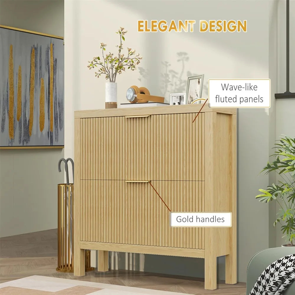 " Armoire à chaussures moderne à 2 niveaux – Conception autoportante à tiroirs rabattables, organisateur en bois de grande capacité pour l'entrée"