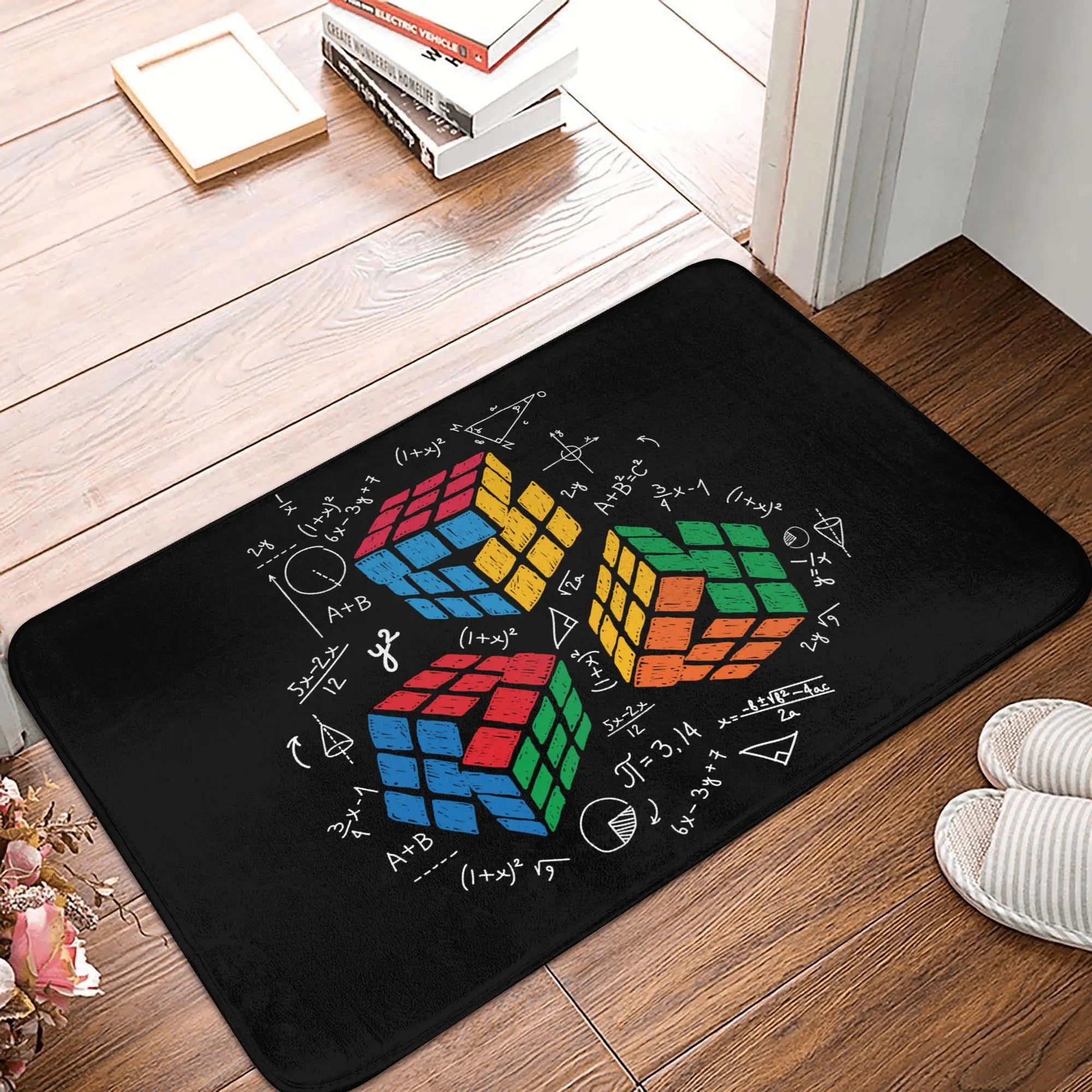 Math Rubiks Cube Floor Door Kitchen Bath Mat Anti-Slip Indoor Geek Teacher Gift Doormat Toilet Entrance Carpet Rug