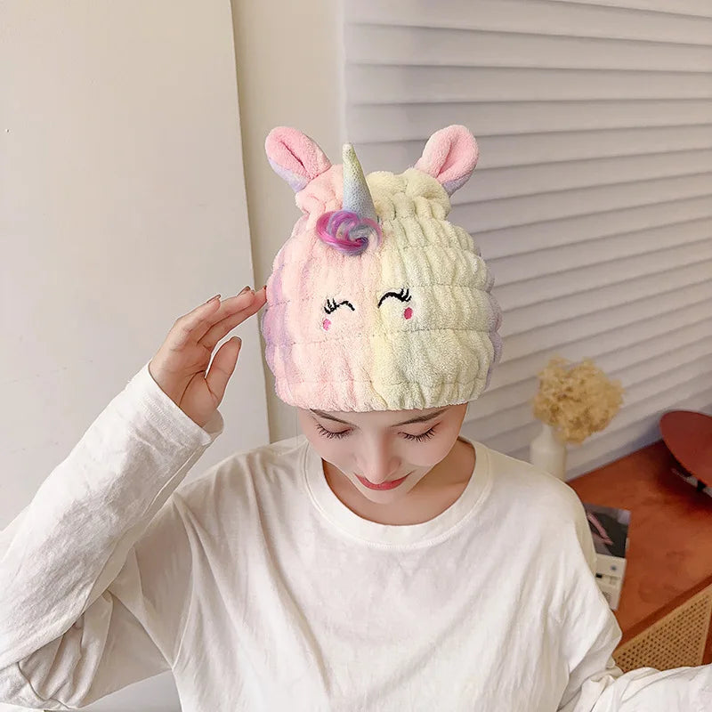 Dry Hair Hat Children Coral Velvet Cartoon Shower Cap Rabbit Ear Dry Hair Hat Wholesale Adult Female Dry Hair Towel