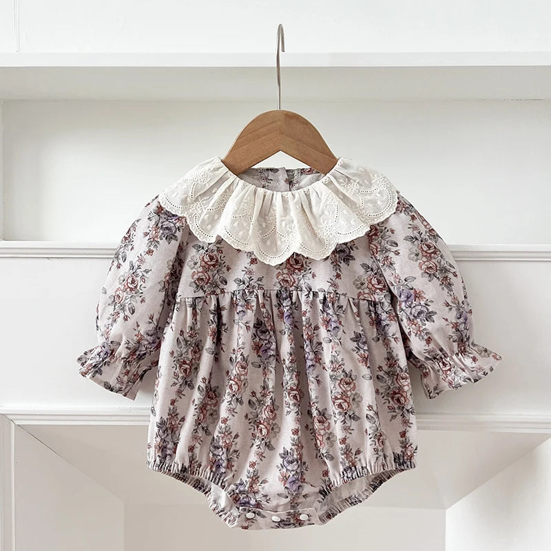Infant Clothes 0-24M Infant Floral Baby Girl Bodysuit Cute Peter Pan Muslin Babe Girls Jumpsuit Autumn Newborns Clothing Romper
