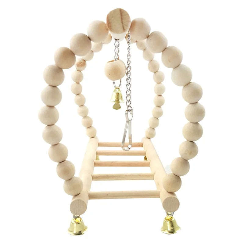 Bird Swing Toy Wooden Parrot Perch Stand Playstand with Chewing Beads Cage Sleep Stand Play Toys for Budgie Birds