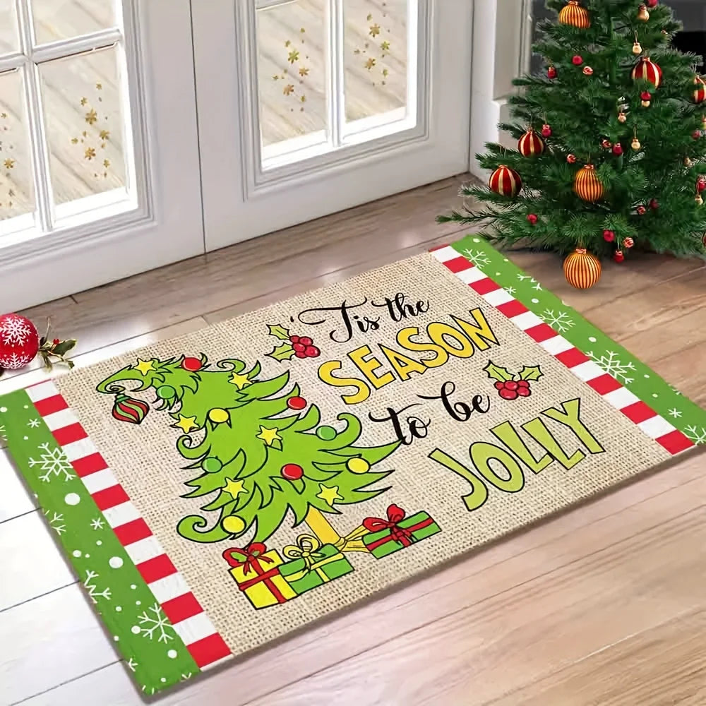 VIKAMA Christmas Grinch Green Monster Water-Resistant Anti-Slip Floor Mat For Entry Door Area - Aesthetic Home Decoration