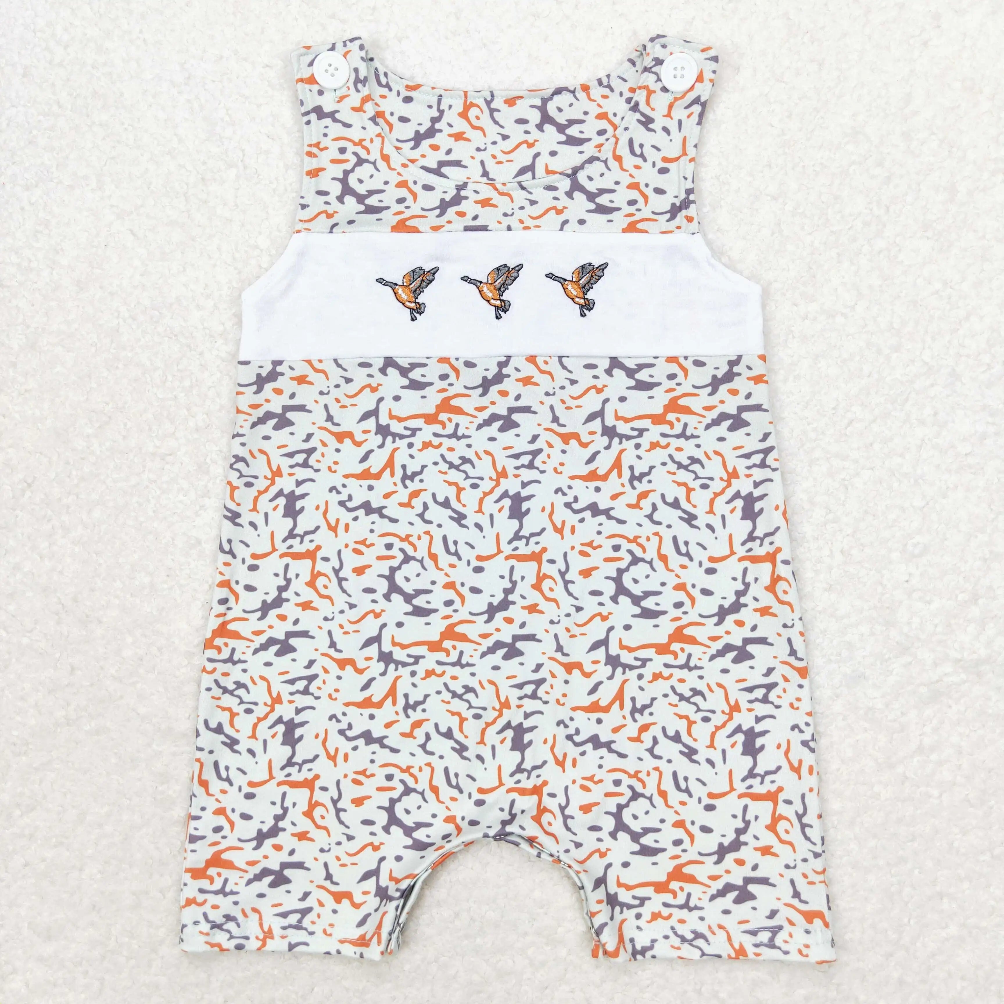 Wholesale Kids Children Short Sleeves Onesie Newborn Toddler Cotton Embroidery Baby Infant Boys Hunting Deer Duck Dog Rompers