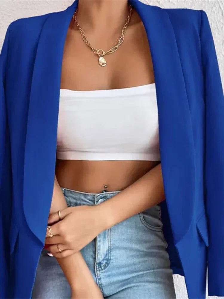 Elegant Casual Solid Color Blazer Vintage Formal Business Chic Suit Jackets Female Outerwear Long Sleeve Open Stitch Slim Coats