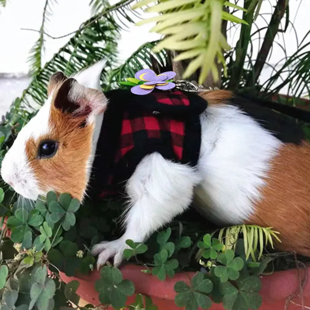 Small Pet Two-legged Chest Strap Outdoor Traction Rope Leash Clothes For Chinchilla Dutch Guinea Pig Breathable Denim Corset