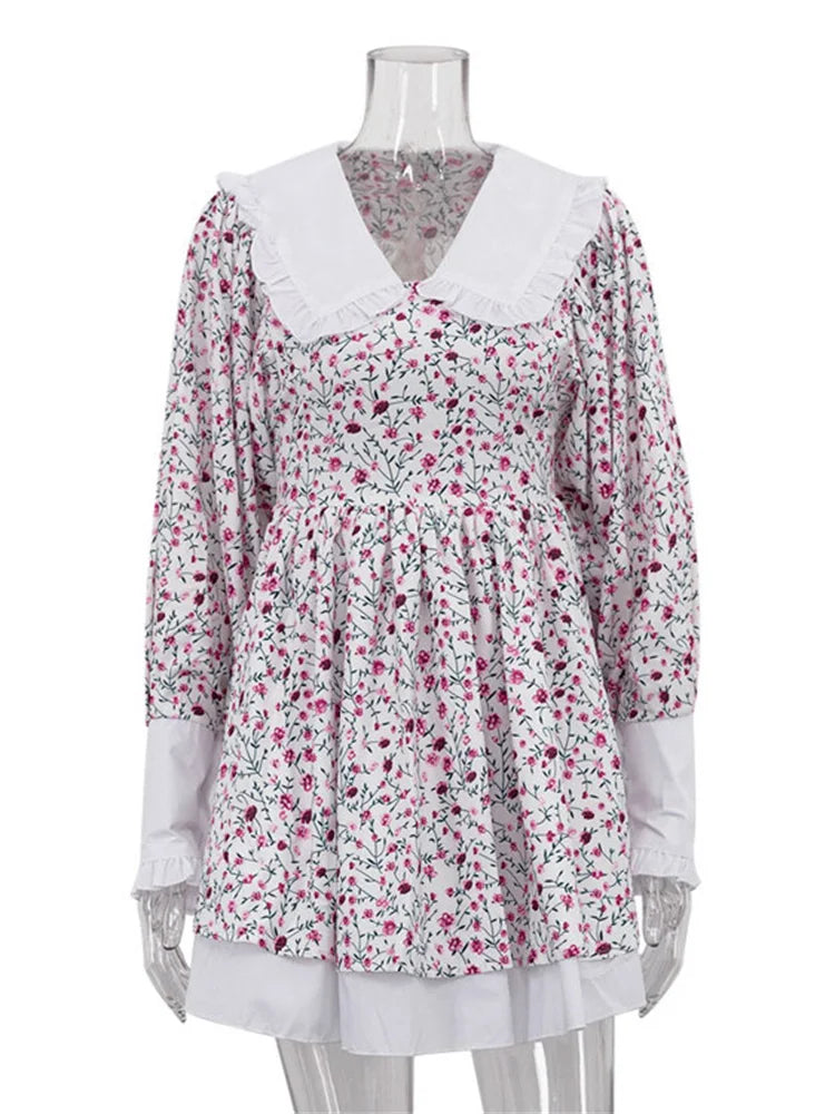 Tossy Ruffled Fashion Printed Mini Dress For Women V-Neck Patchwork Contrast Slim Long Sleeve Party Dress Female Bodycon Dress