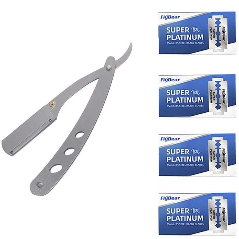 rasoir manuel bord droit en acier inoxydable support de coupe tranchant pliant