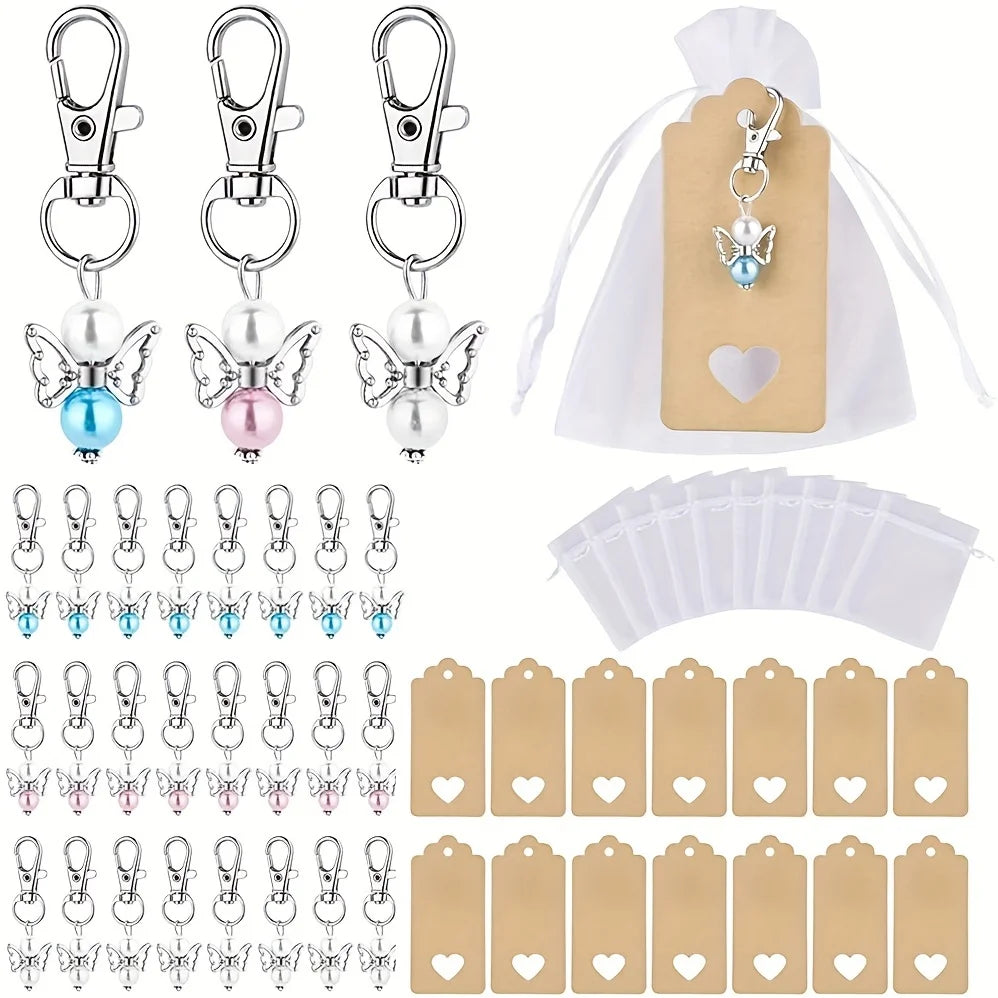 24Set Angel Pendants, Keychain with Organza Pouch and Kraft Paper Pendant for Wedding,Party,Christmas,Thank You Gift,Christening