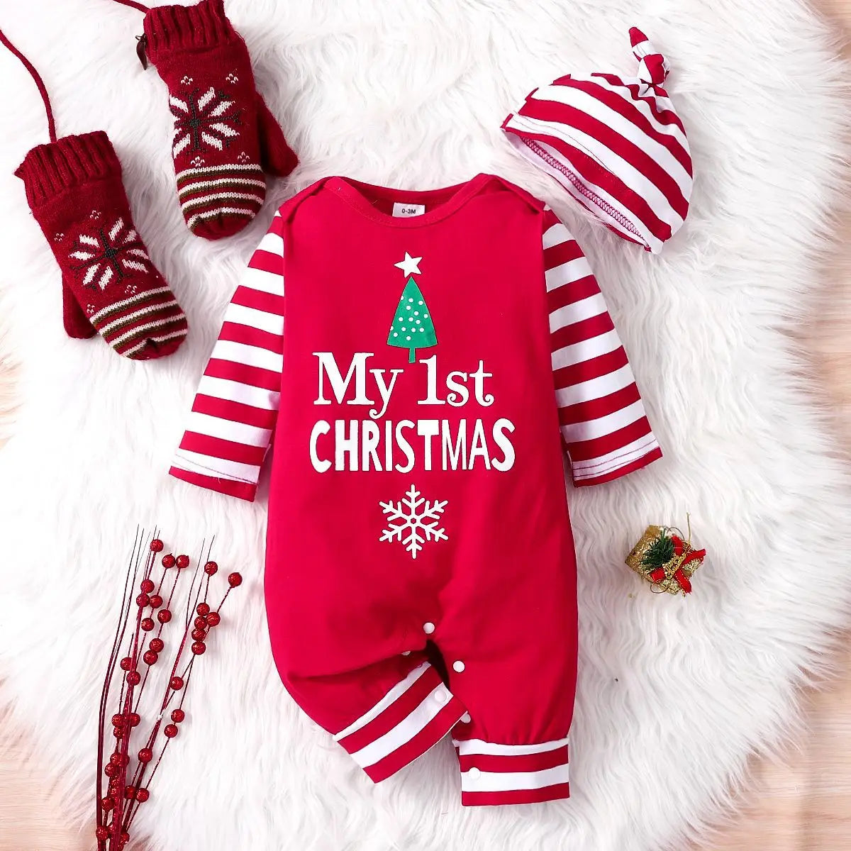Prowow Baby Christmas Clothes 2025 Cartoon Pattern Green Romper Xmas Jumpsuit For Kids Newborn New Year Baby Costume Boy Girls