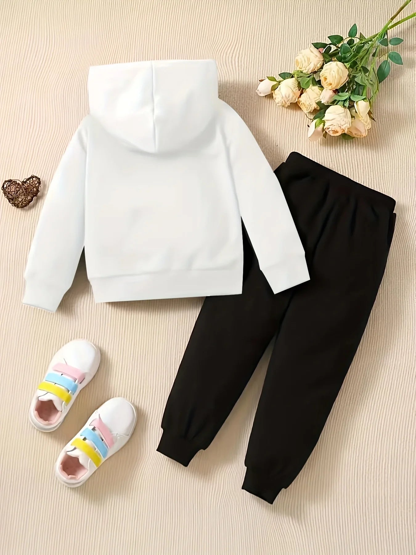 Newborn Baby Girl's Little Princess Letter Heart Print Fleece Hoodie & Lounge Pants Set for Fall/Winter Outdoor Wear