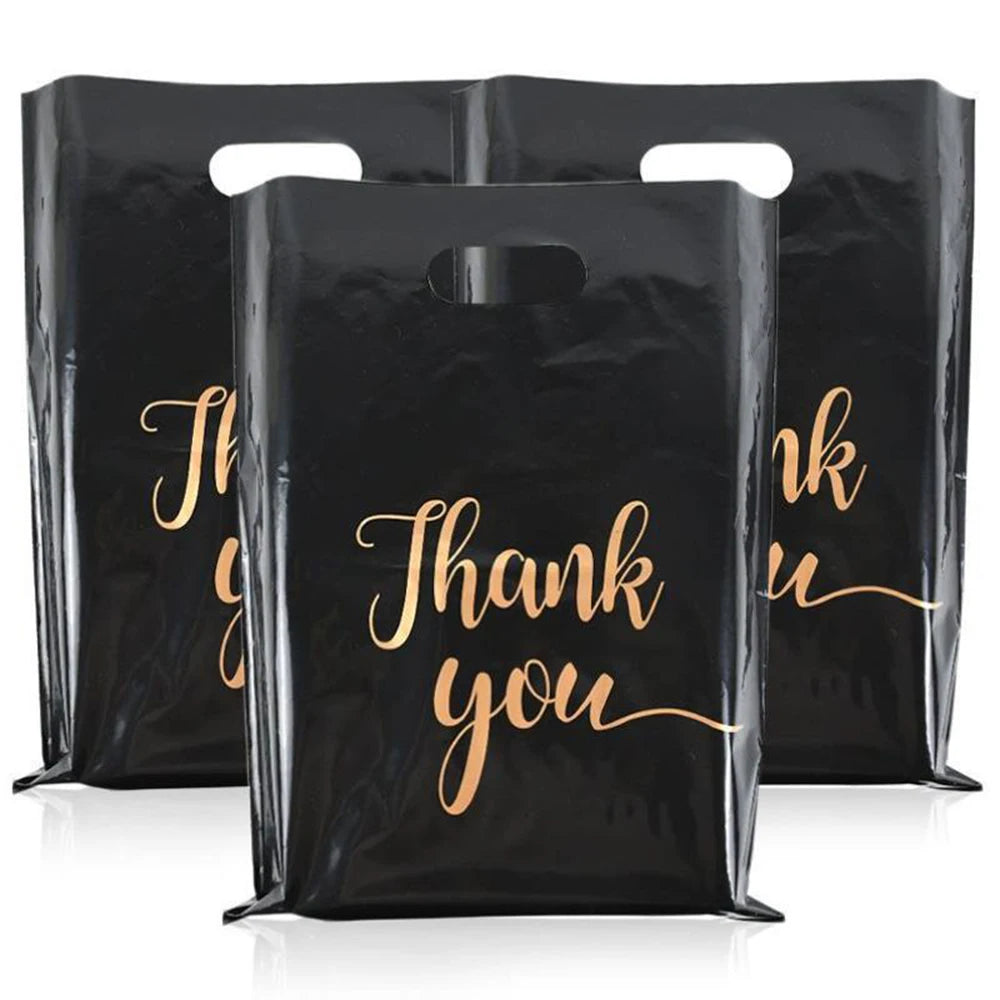 10/20/30pcs Thank You Gift Packaging Bags Plastic Shopping Bags with Handle Small Business Stores Wedding Birthday Wrap Gift Bag