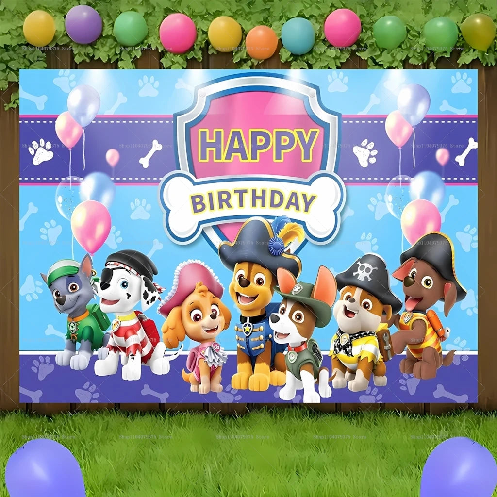 Paw Patrol Happy Birthday Photography Backdrop Balloons Children Celebration Birthday Party Decoration Background Photo Props