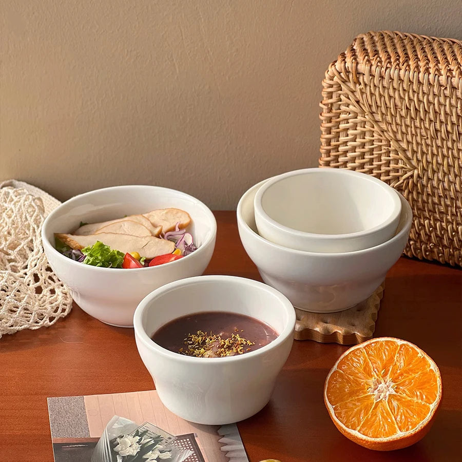 Simple White Ceramic Bowl Household Tableware Rice Bowls Breakfast Porridge Bowl Yoghurt Dessert Bowls