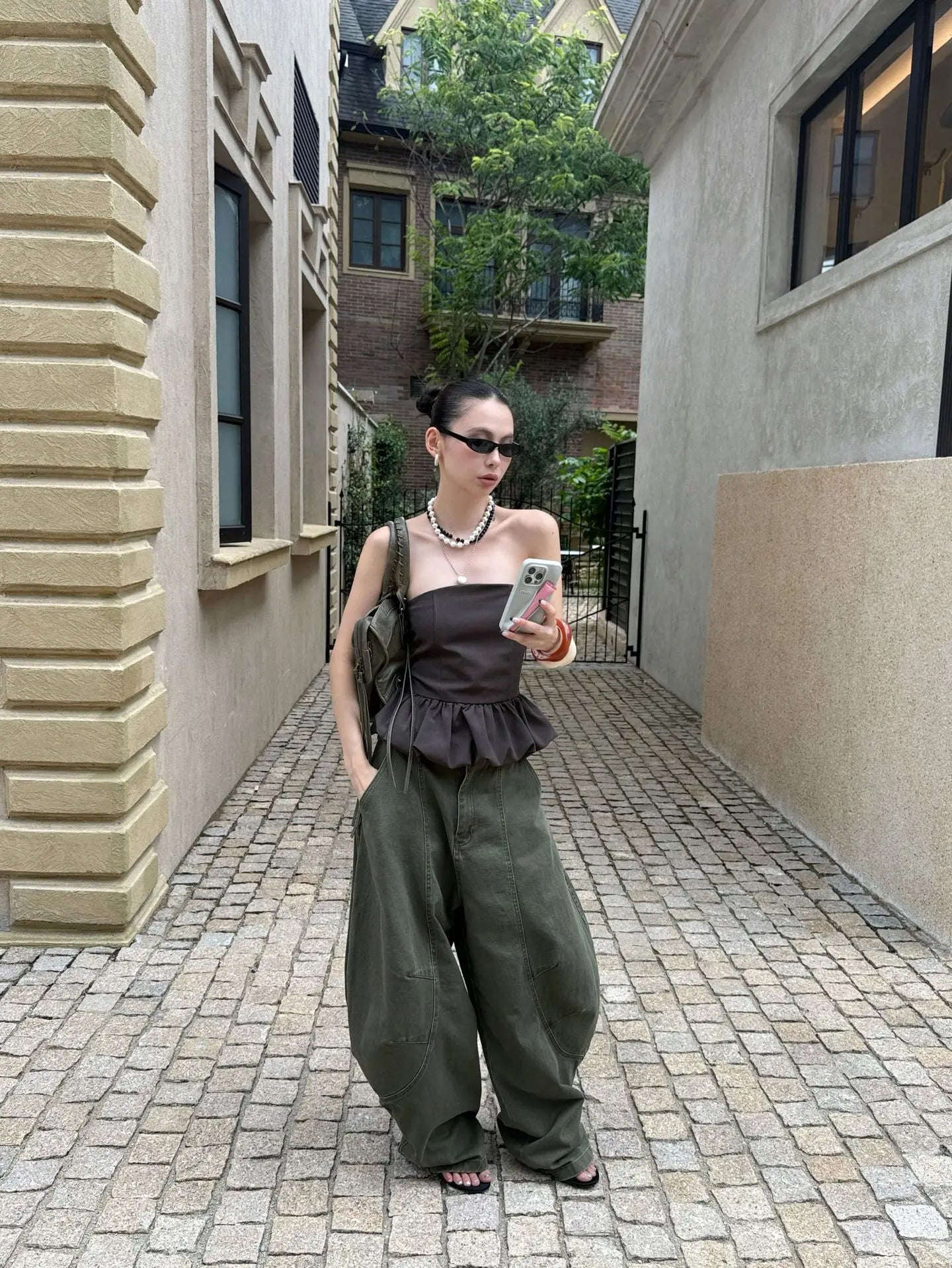 DEAT Fashion Splicing Silhouette Curved Jeans Women's High Waist Loose Wide Leg Denim Pants Autumn New 7A1005