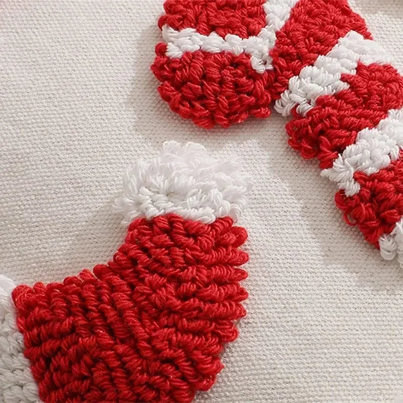 1/2 PCS Christmas Plush Pillowcase 3D Santa Hat Cane Pattern Hidden Zipper Closure Pillowcase New Year Party Decoration