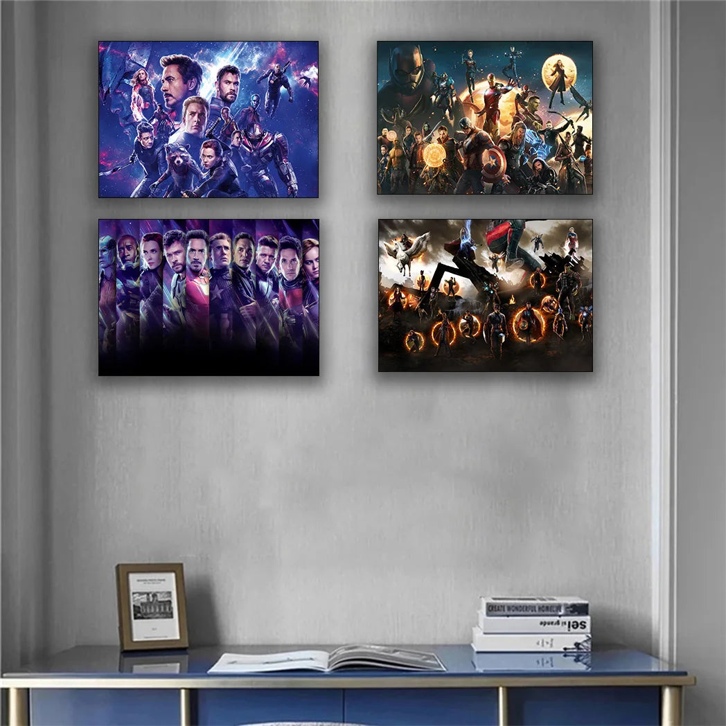 MINISO Marvel Avengers4：Endgame Movie Wall Art Posters All Ages Home Decor Room Marvel Superheroes Group Photo Canvas Painting