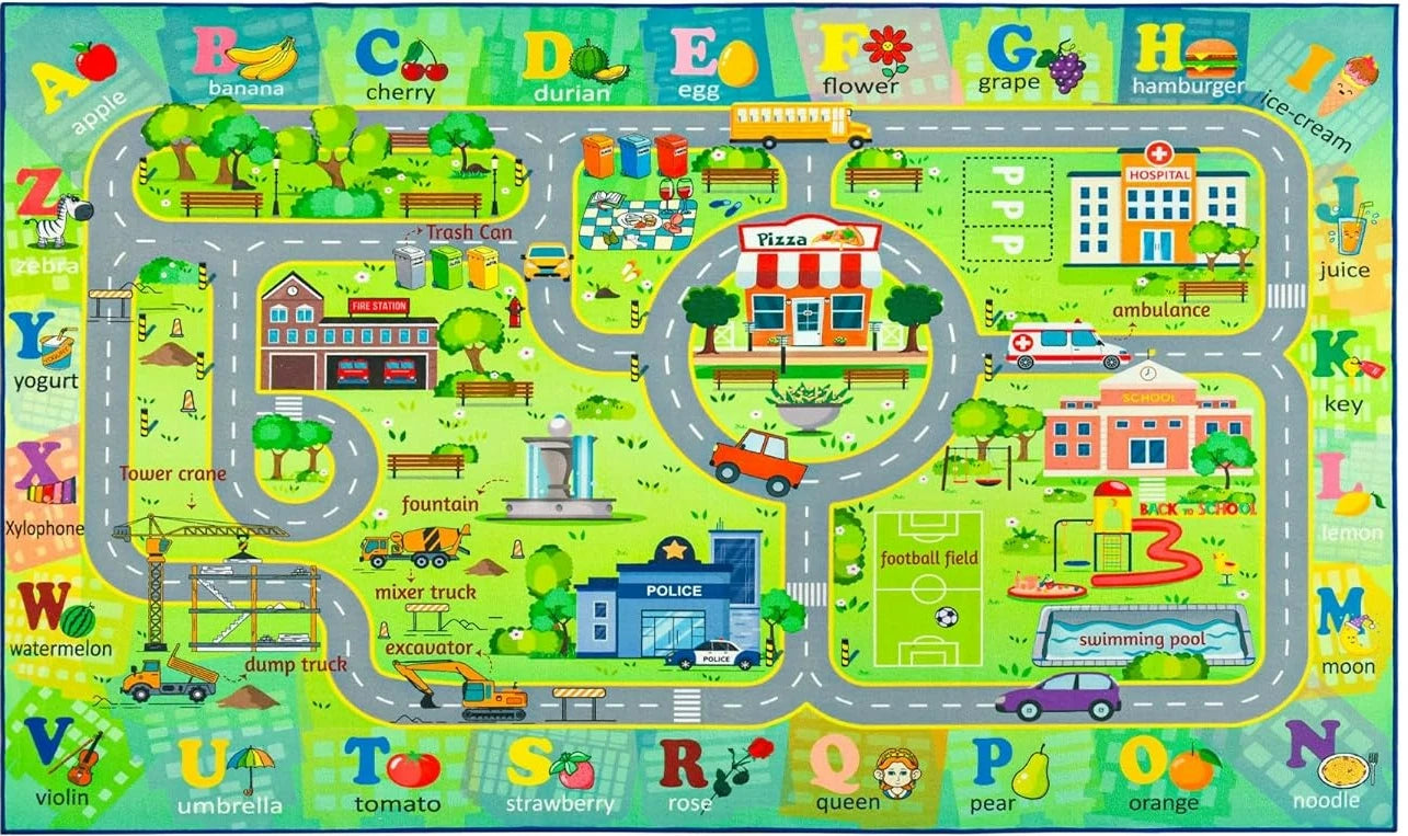Cartoon Traffic Route Map Rug Children's Play Mat Living Room Kid's Bedroom Floor Rug Cartoon Road Play Mat Soft Tatami Carpets