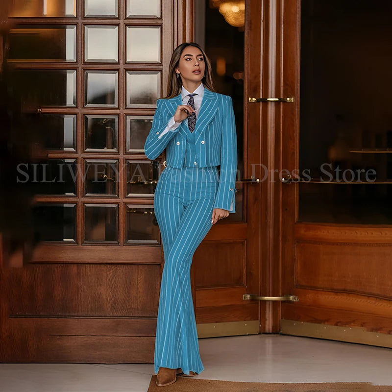 Smart Casual Women 3 Piece Set Stripes Jacket Pants Vest Stylish OfficeFemale Suit Trajes De Mujer Elegante