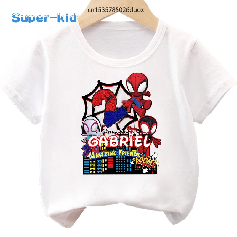 Summer 2 3 4 5 6 7 8 9 Spidey and His Amazing Friends Birthday Party Boy Shirt Spiderman Personalize Name Birthday Boys T-shirts