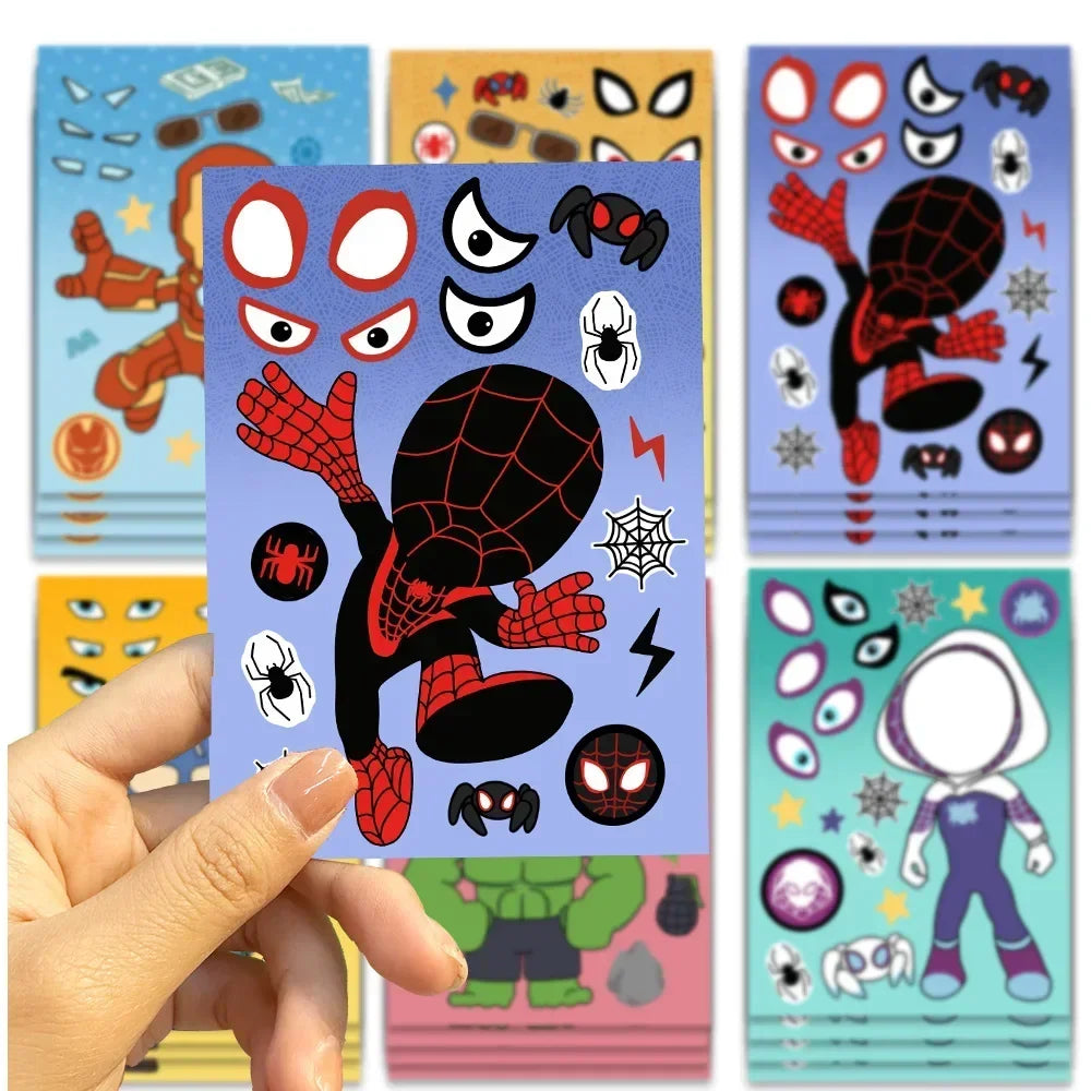 8/16/32Sheets The Avengers Hero Marvel Make A Face Puzzle Stickers Kids Make Your Own DIY Game Children Jigsaw Education Toys