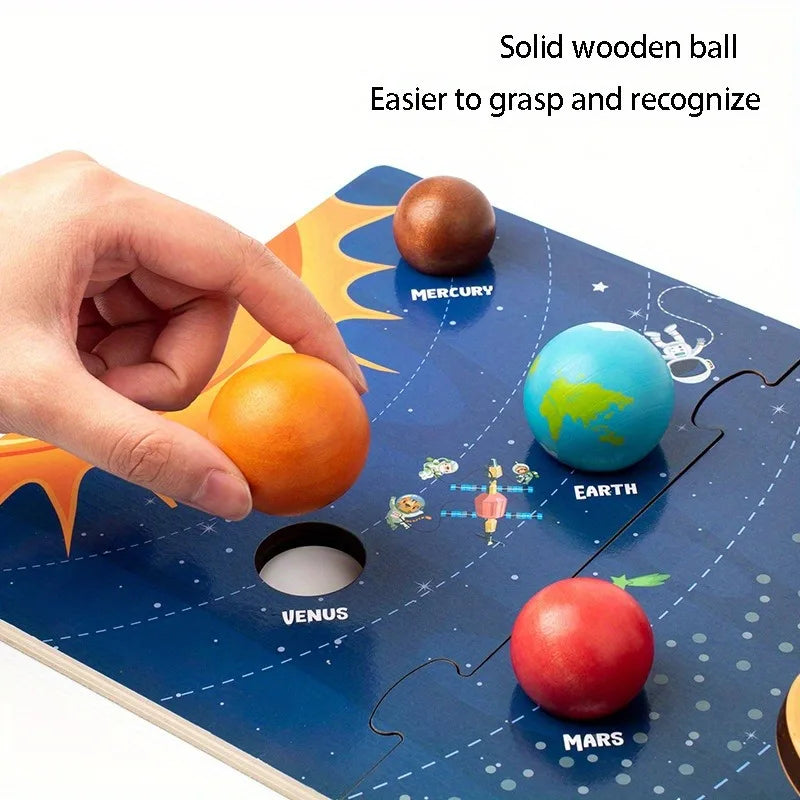 Wooden Planet Model, Eight Planets in Space, Planetary Recognition, Scientific Exploration Toys, Universe Planet Simulation Toys for Children to Reveal the Mysterious Veil of the Solar System, Interactive Education Toys for G