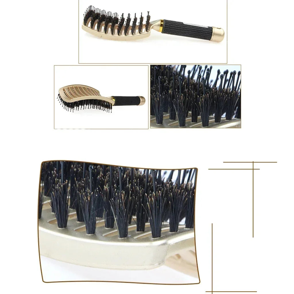 Brosse à cheveux Peigne de massage du cuir chevelu Brosse à cheveux Poil de sanglier Nylon Femmes Humide Bouclé Démêler Brosse à cheveux Salon Coiffure Styling Tool