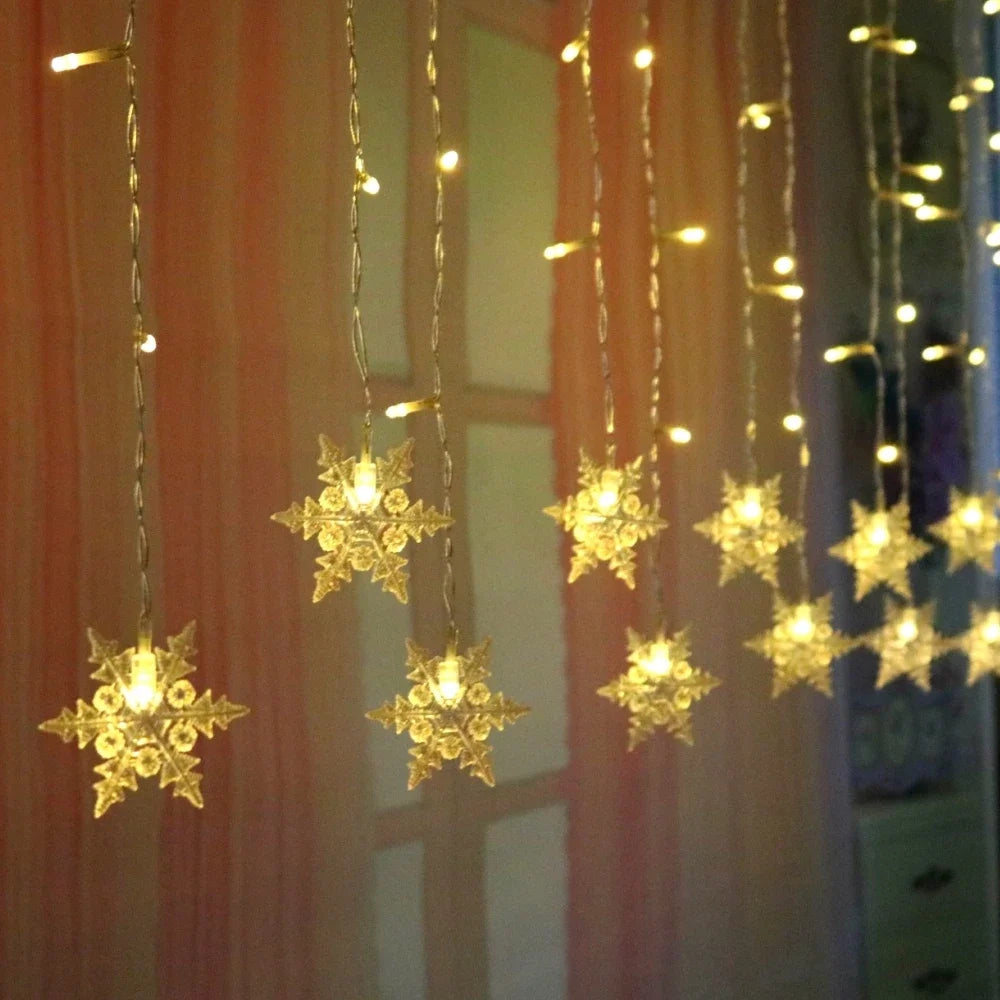 Christmas Snowflake Fairy Lights 4M 96Led Curtain Lights Snowflake String Lights for Halloween Thanksgiving Christmas Decoration