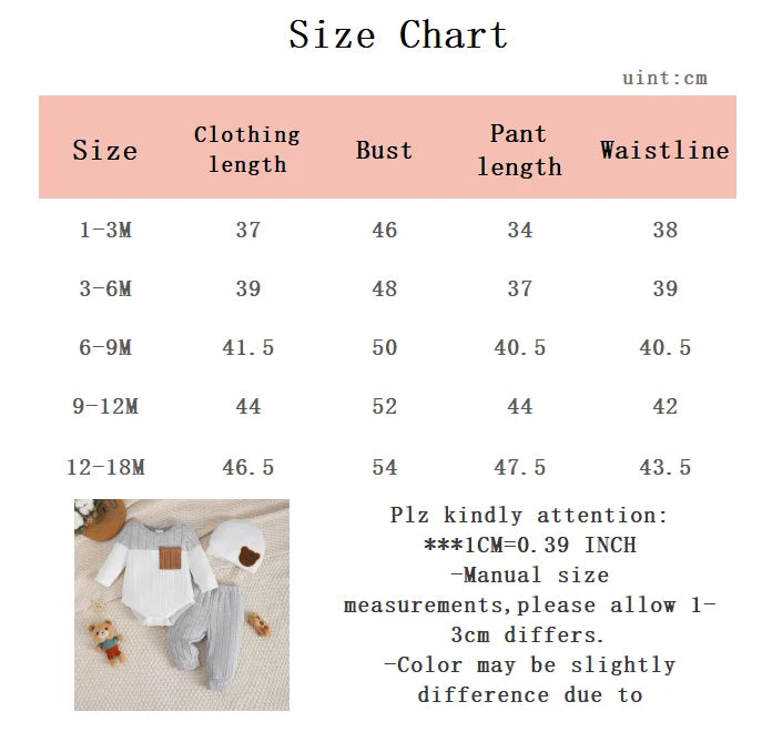 3Pcs/Set of Newborn Baby boy Color Blocked Long sleeved Bodysuit+Pants+Cute Hat Set 0-18 Months Baby boy Spring and Autumn Set