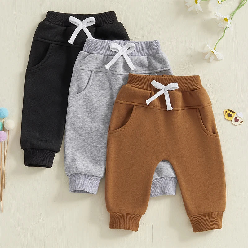 Toddler Baby Boys Sweatpants 3 Pack Solid Color Elastic Waist Trousers Bottoms Casual Pants Long Pants