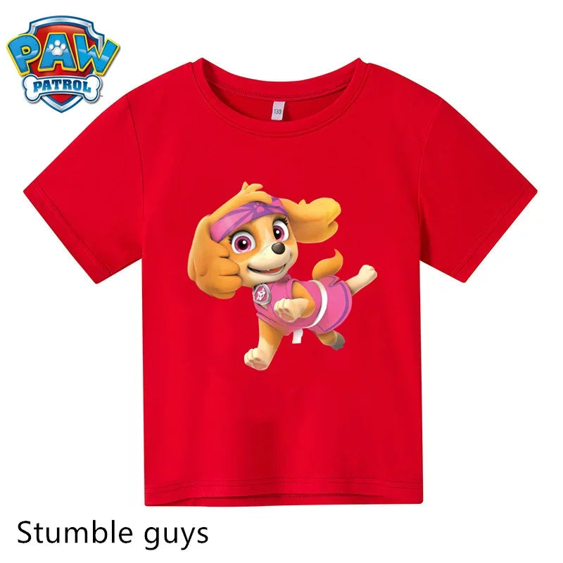 Paw Patrol Children T-shirt Simple Basic Black & White Short Sleeve Anime Cartoon Chase Skye Cute Summer Clothes Birthday Gift