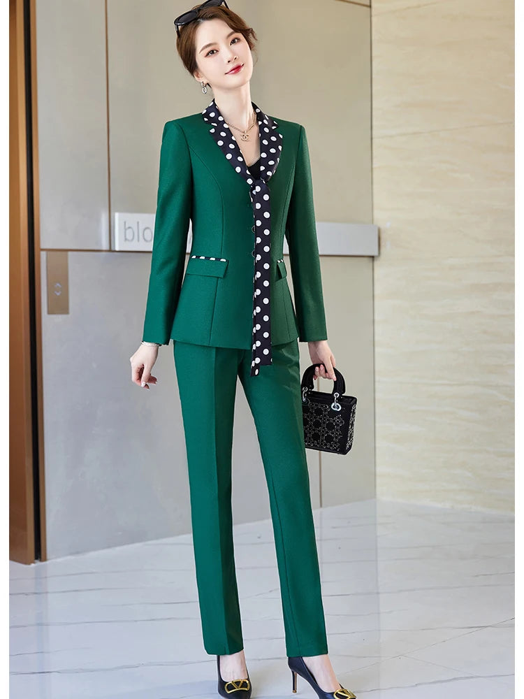 Elegant Black Green Purple Formal Jacket And Pant Suit Blazer Women Female Office Ladies Business Work Wear 2 Piece Set
