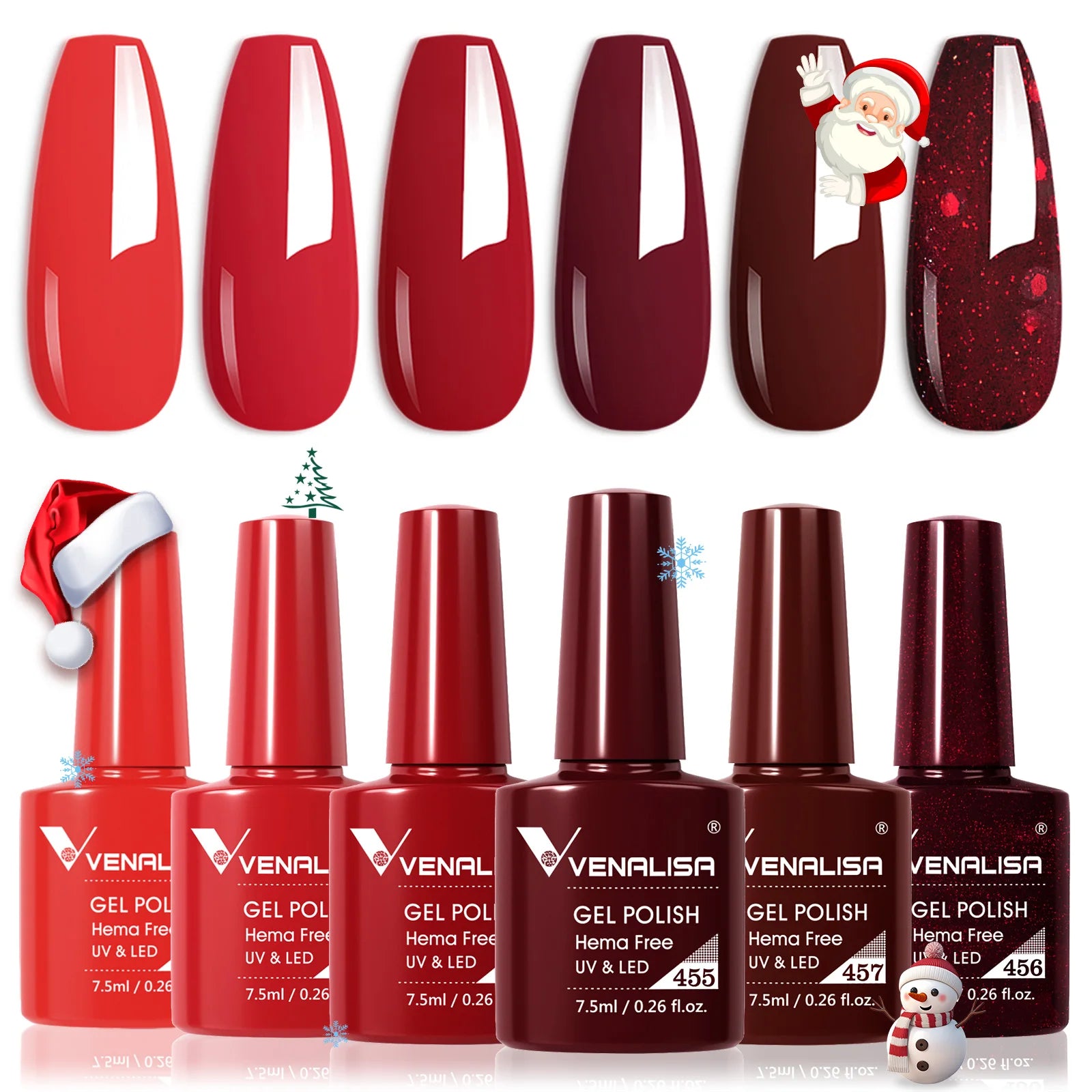 6pcs/kit VENALISA Collection de couleurs de Noël Ongles d’hiver