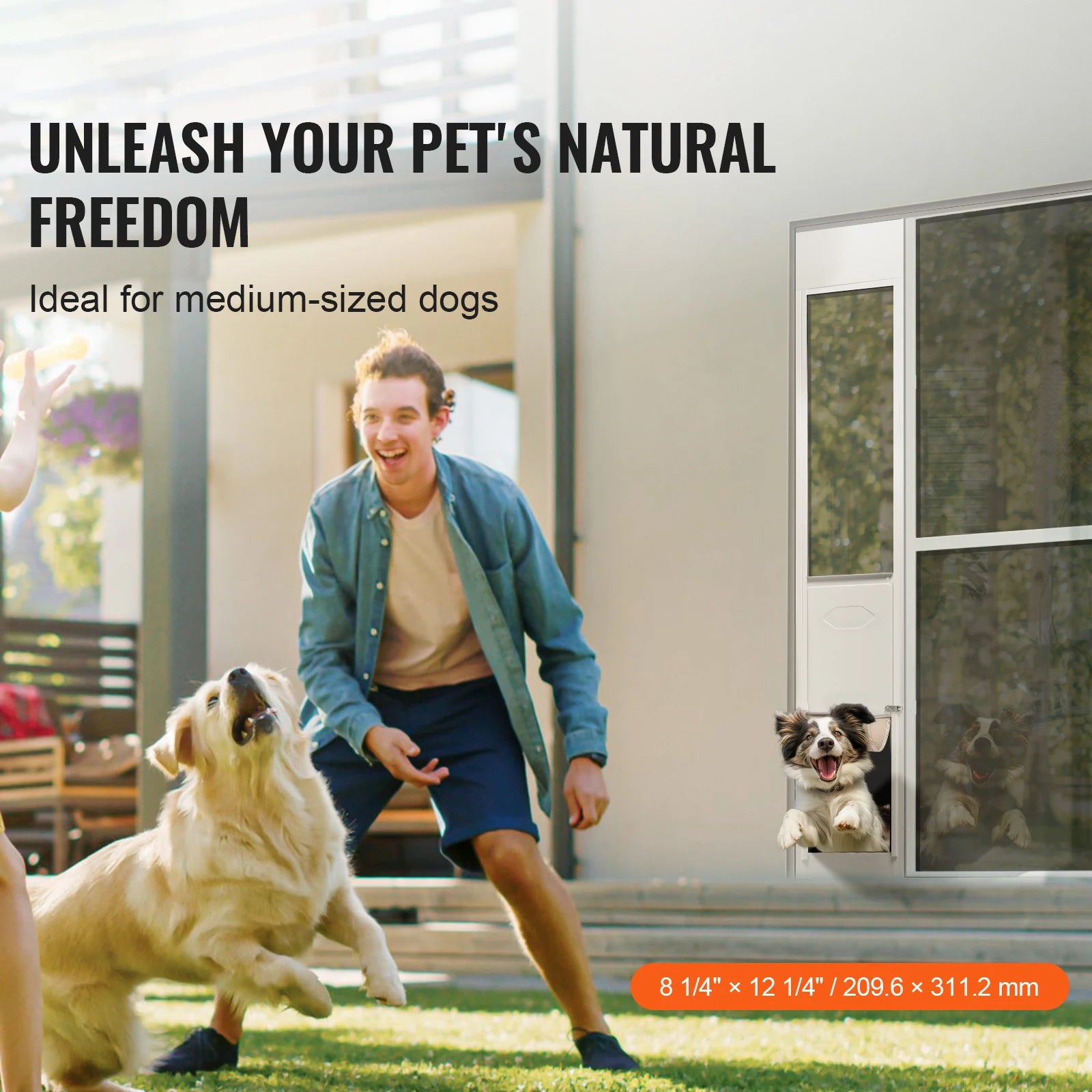 SucceBuy Dog Door Sliding Glass Door Adjustable Height Doggy Door Sliding Doors Aluminum Frame Tempered Glass Pet Door