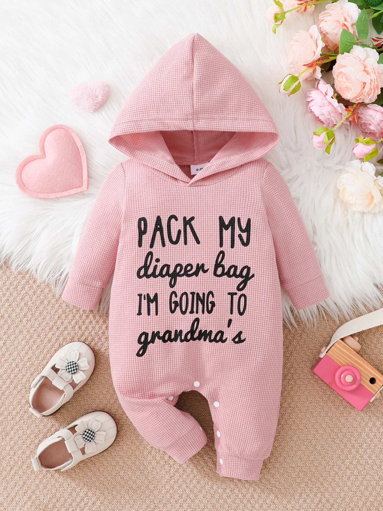 Girls Spring Autumn Casual Letter Print Hooded Romper Suit for Babies Comfortable All-in-One Clothing