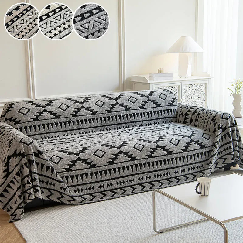 1PC-Bohemian style sofa towel, cushion, armrest, backrest integrated sofa cover, simple two-color sofa towel
