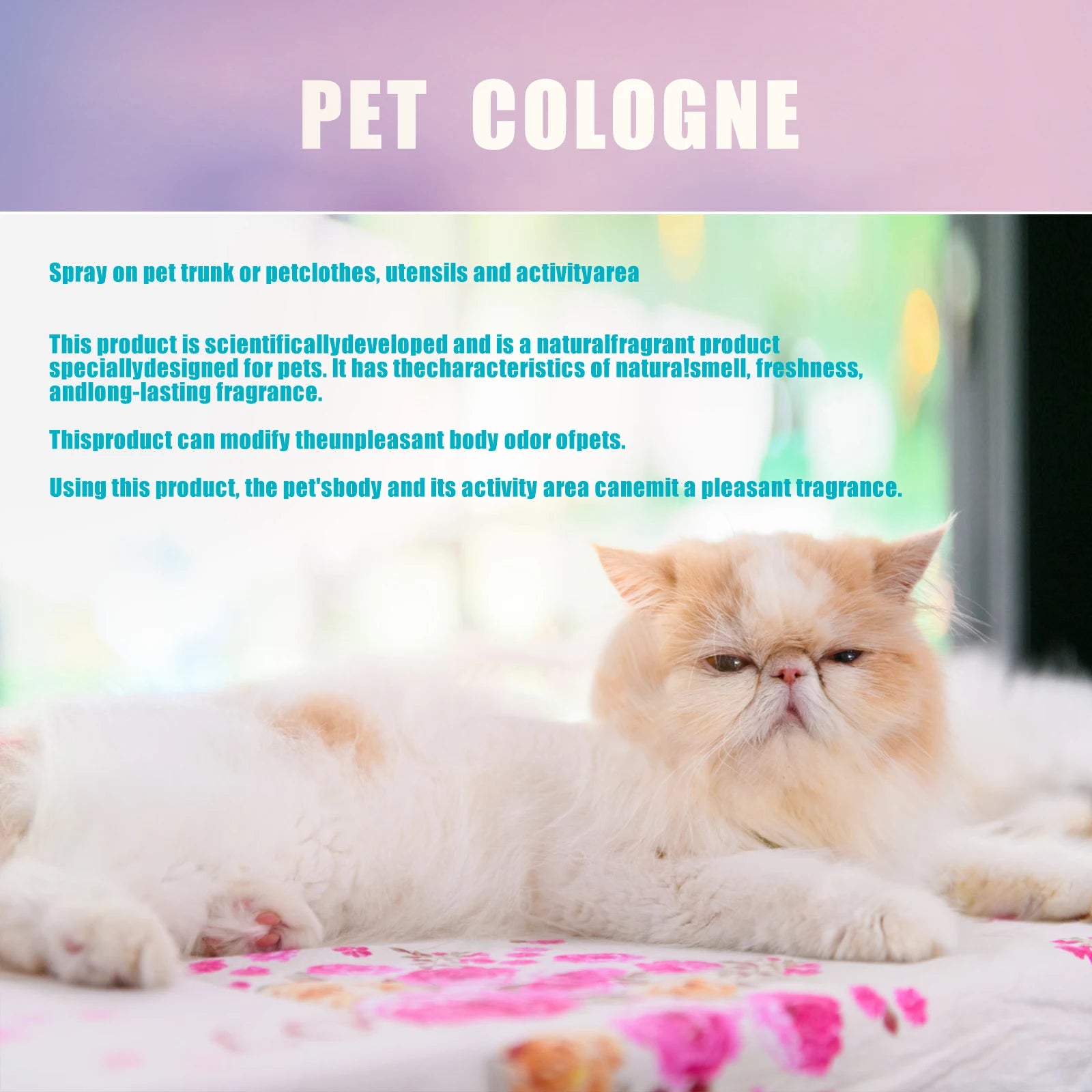 100 Ml Pet Deodorizing Perfume Spray, Cats & Dogs Eliminating Odors Natural Long-Lasting Fragrance ( Lemon, Orange And Lavender)