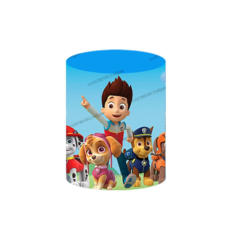 Paw Patrol Background Round Photo Boy Kid Birthday Party Backdrop Blue Runing Hero Dog Cylinder Elastic Cover Decorations Banner