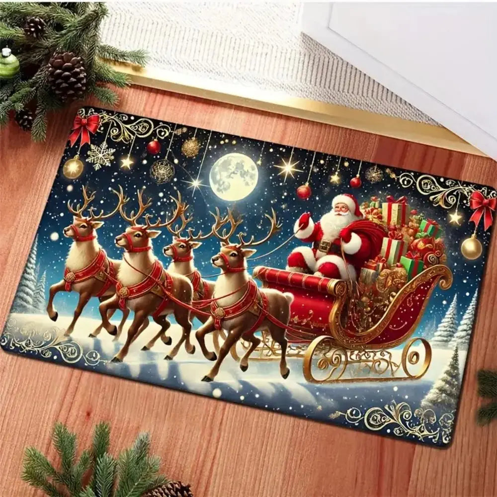 VIKAMA Christmas Reindeer Decorative Rug Living Room & Bedroom Door Mat Non-Slip, Stain-Resistant Carpet Home Furnishing